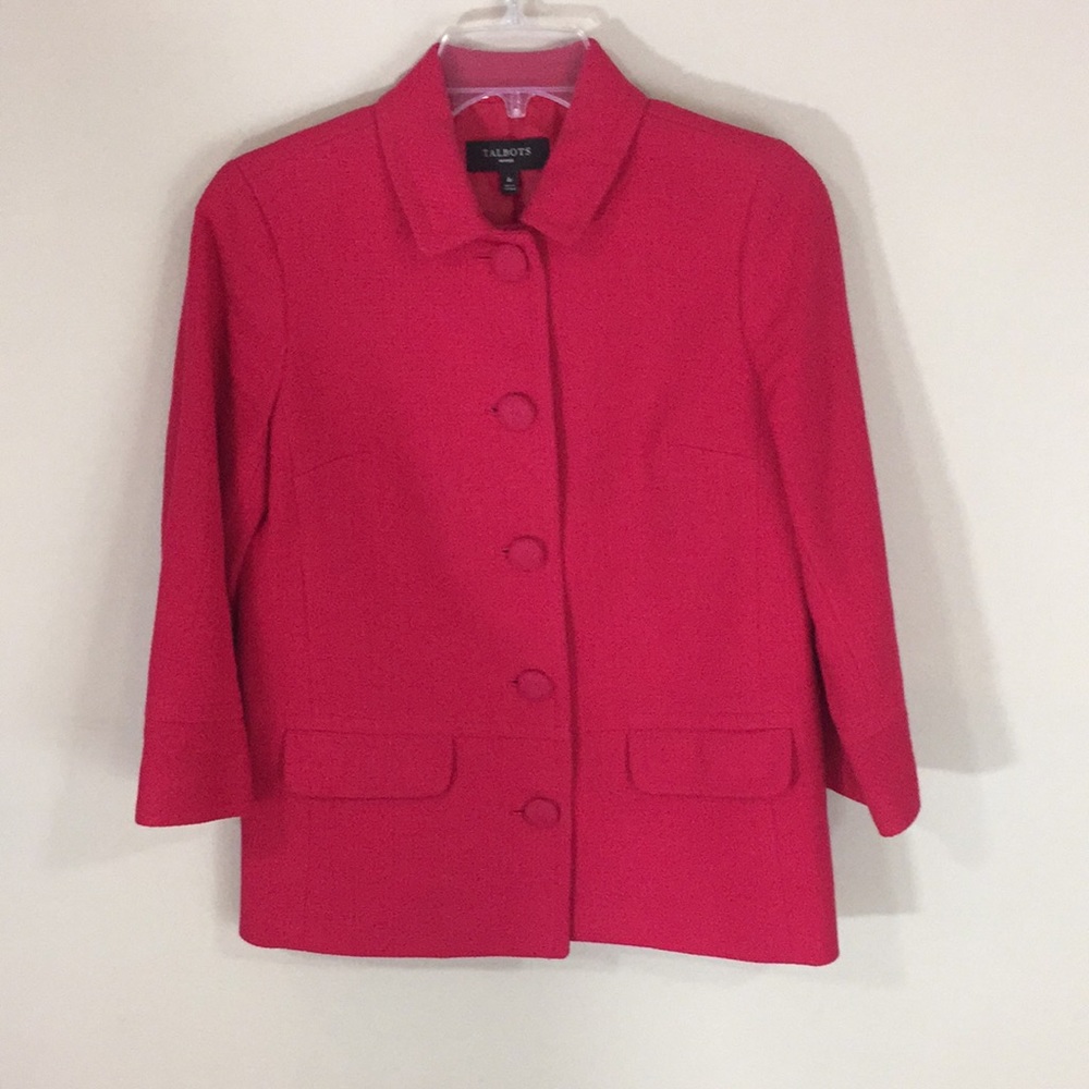 Talbots Petites Pinkish Red 3/4 Sleeve Textured Blazer Size 4P